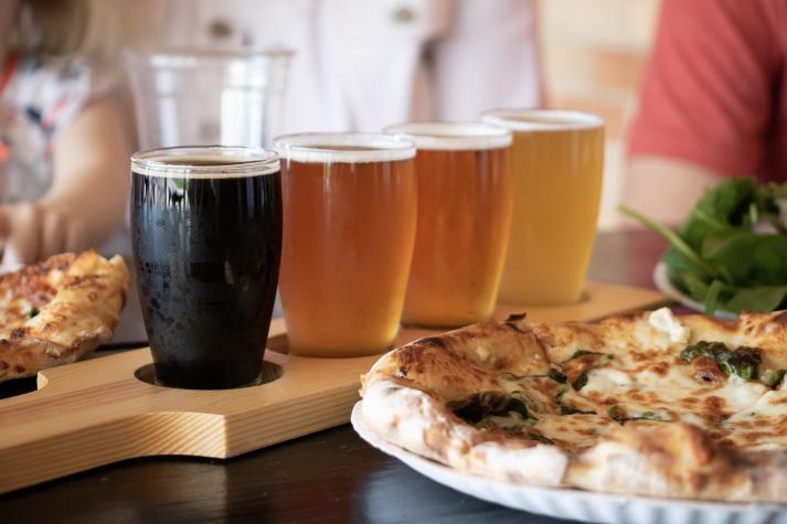 Beer and pizza at Good News Brewing