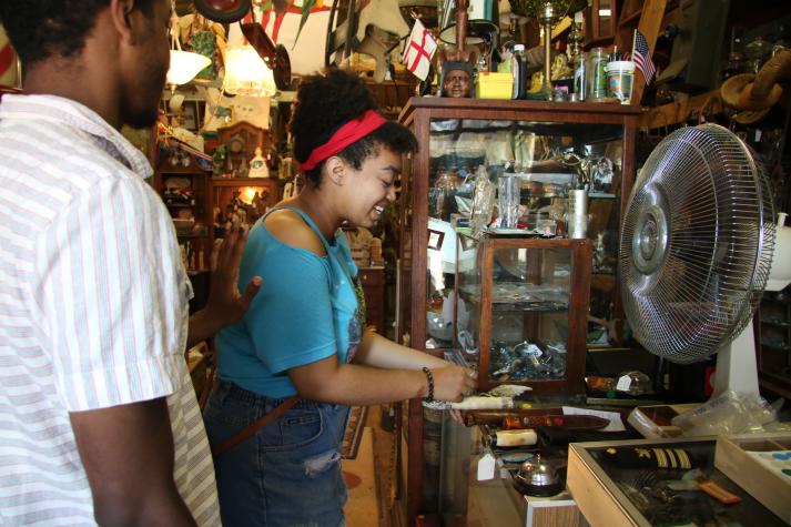 Man and Woman shopping for antiques