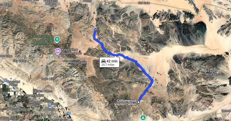 Pinto Basin Road map in Joshua Tree