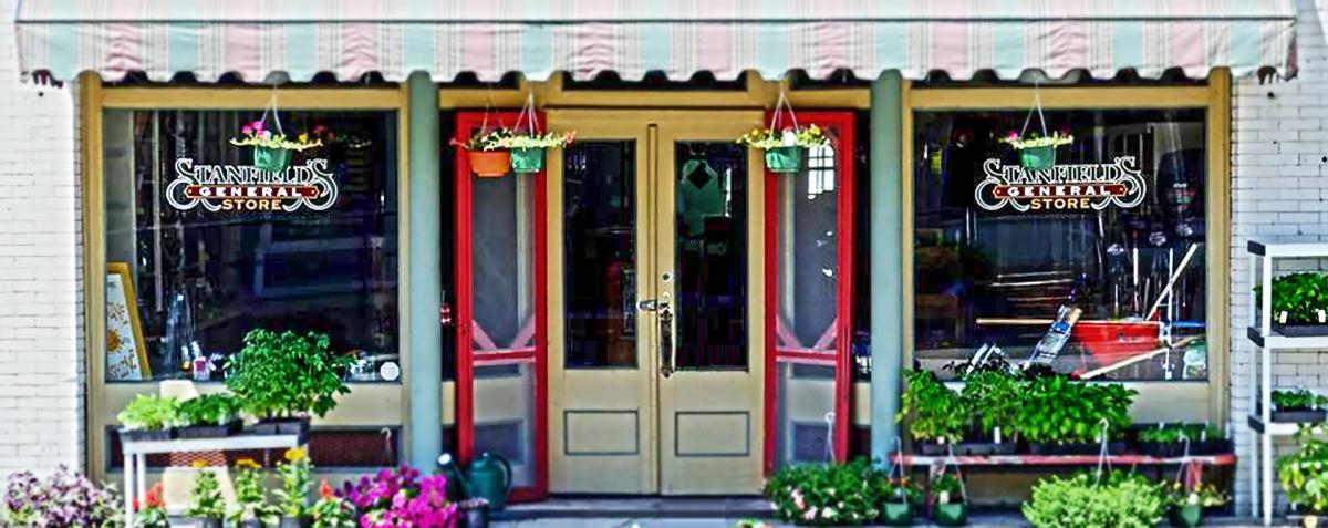 The shop exterior entrance of Stanfield's General Store in Four Oaks, NC.