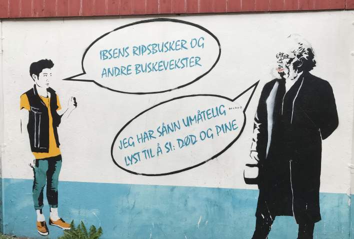 Ibsen street art in Grimstad