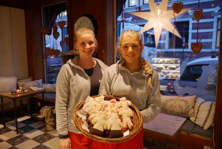 Bakery at christmas with norwegian christmas cakes