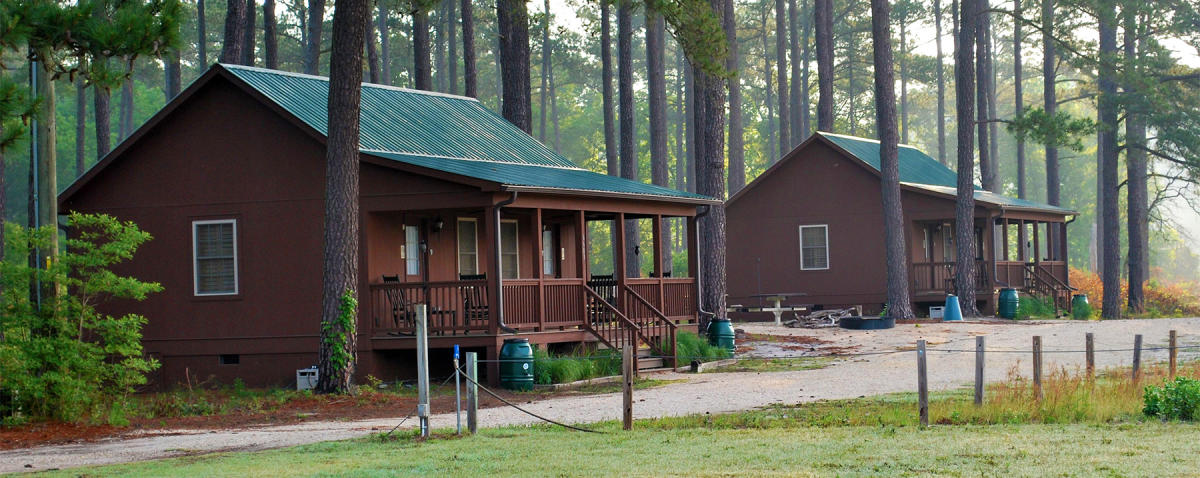 Two cabins visitors can stay in at Howell Woods in Four Oaks, NC.