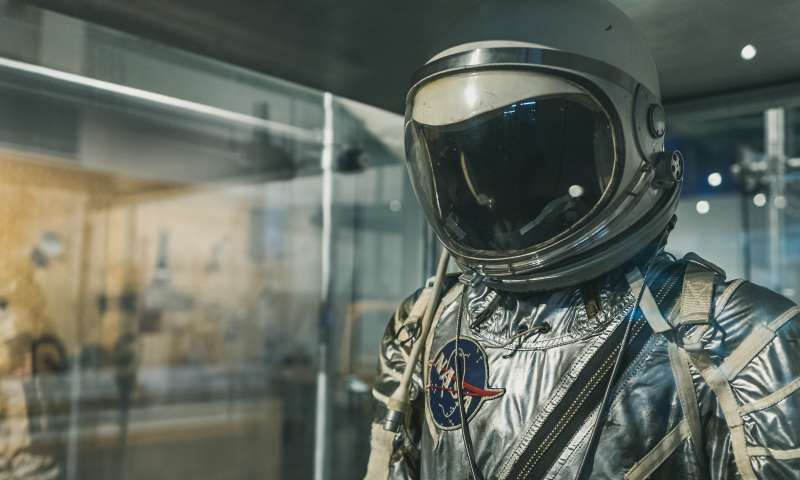 Astronaut outfit displayed at the Nasa Experience at Chabot Space & Science Center, Oakland California