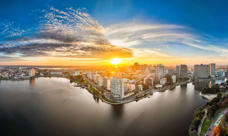 Sunny day over Oakland California downtown