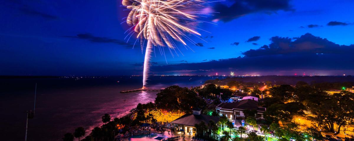 Fireworks light up the sky over the St. Simons Island Pier Village during the 4th of July Sunshine Festival