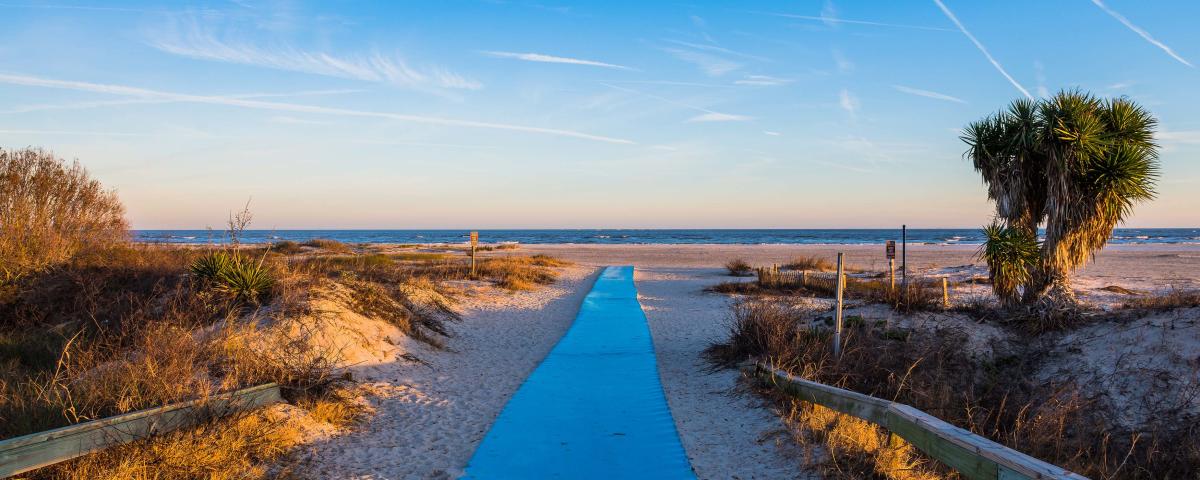 A handicap accessible mat is installed at St. Simons Island's Coast Guard Beach, making this a wheelchair-friendly beach