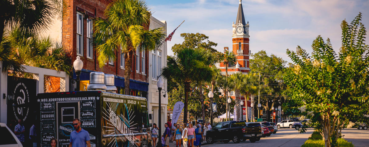 Colorful Street In Historic Downtown Brunswick, GA