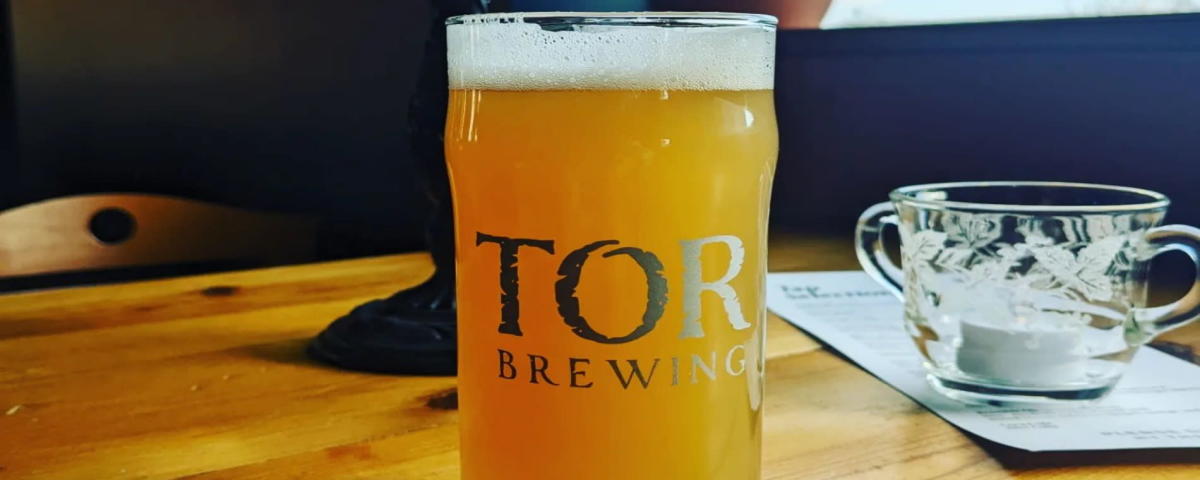A beer sits on a table at Tor Brewing in Wichita
