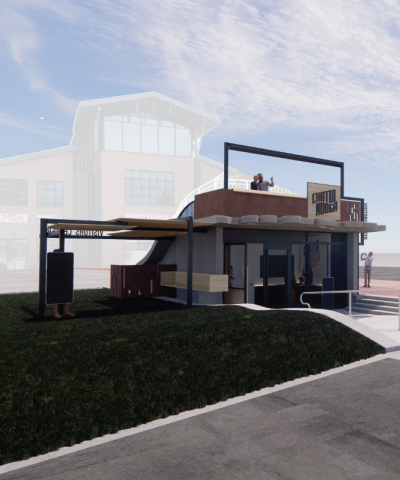 Mock up of front exterior of new Welcome Center