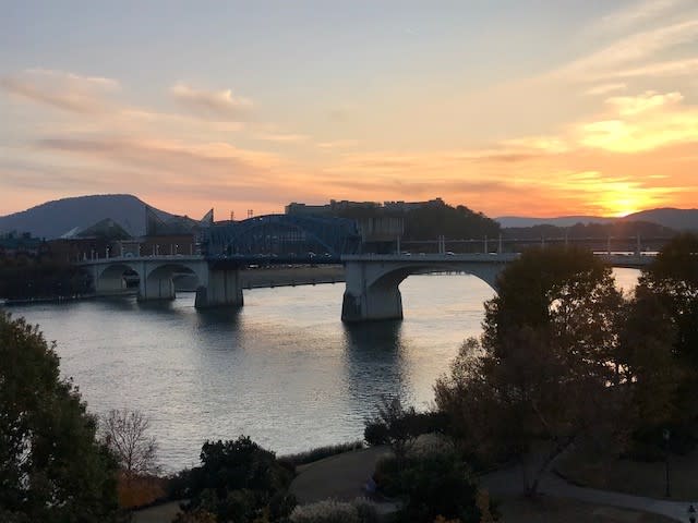 Sunset View of River and Lookout from Walnut St Bridge