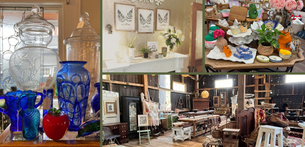 Collage of items at local antique stores in Lake Geneva