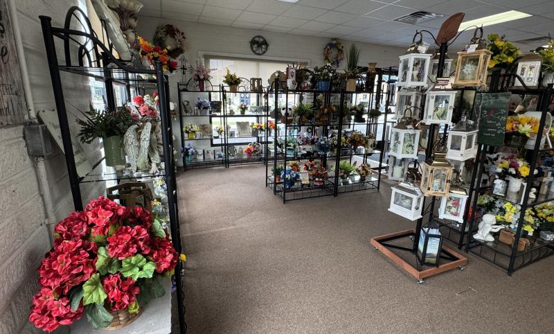 Photo shows the interior of Flowers by Dewey, a locally owned flower and gift shop located on Morgan Street in downtown Martinsville.