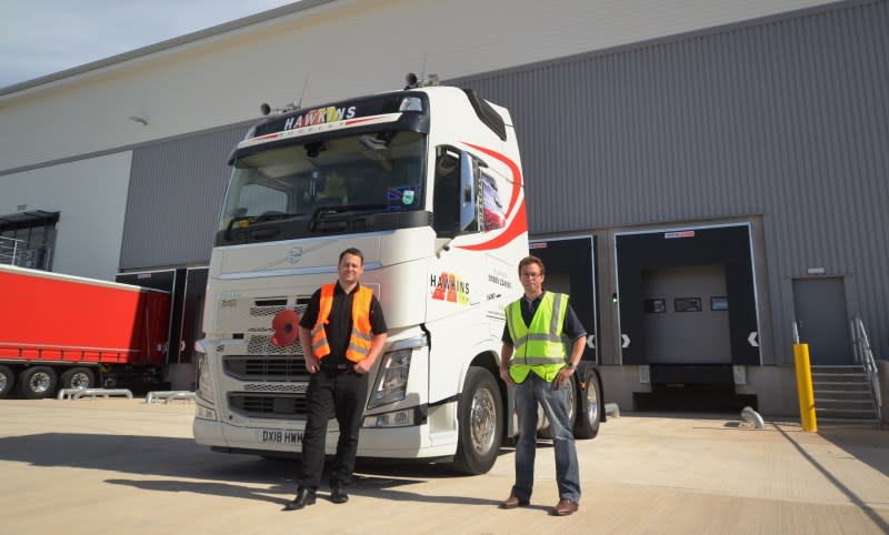 Photo of Hawkins lorry outside new unit 