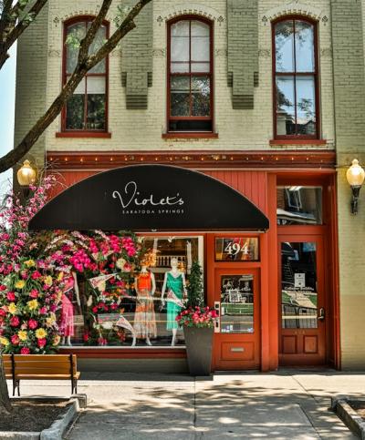 store front with flowers