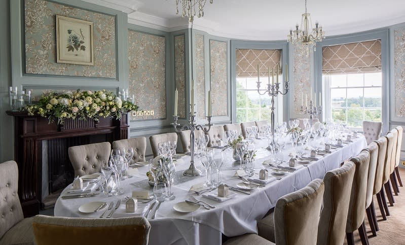 A table set for dinner in the stunning Duke of Gloucester room at Tewkesbury Park
