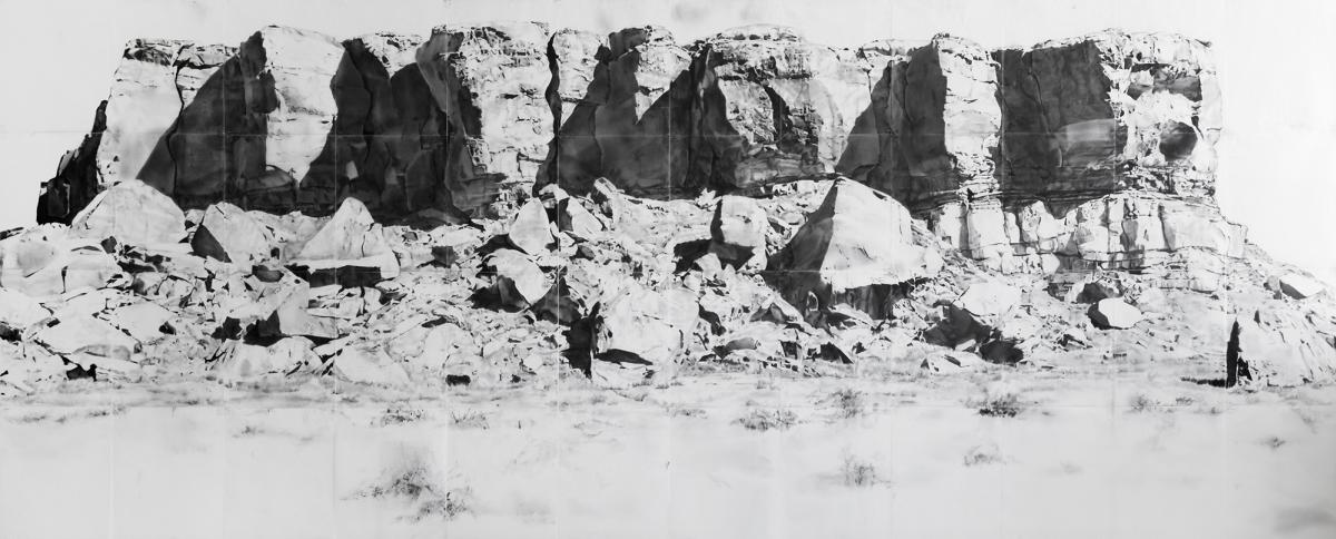 Chaco Range, graphite on vellum dipped in beeswax, 5'7" x 15', New Mexico Magazine