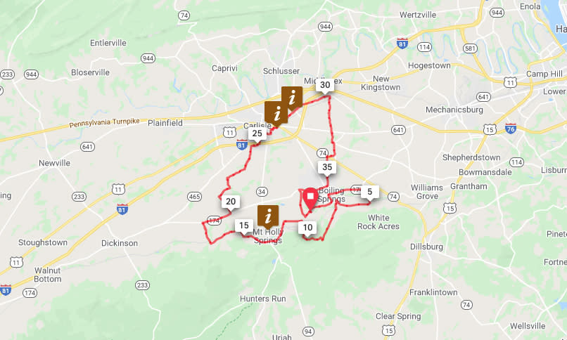 Boiling Springs to Mt. Holly Springs and Carlisle Loop