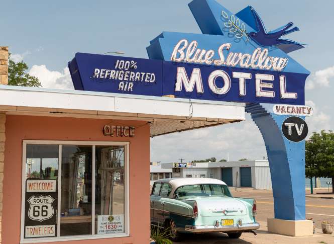 The Blue Swallow’s arched neon sign is among the most recognizable in all of New Mexico.