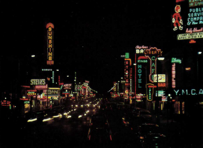 Neon lights the night sky in Albuquerque.