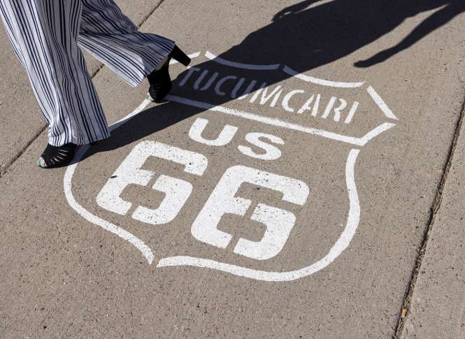 Take a stroll past the Route 66 shield in Tucumcari.
