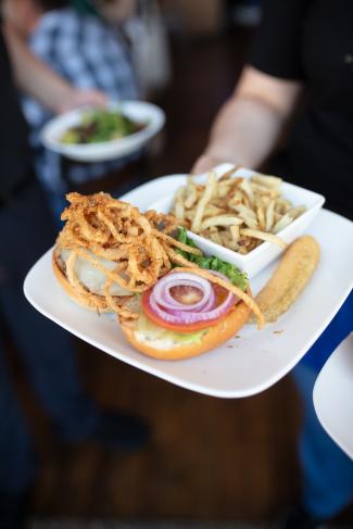 Square Burger - burger and fries on a plate