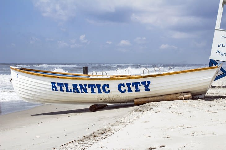 Image of a row boat on the beach in Atlantic City
