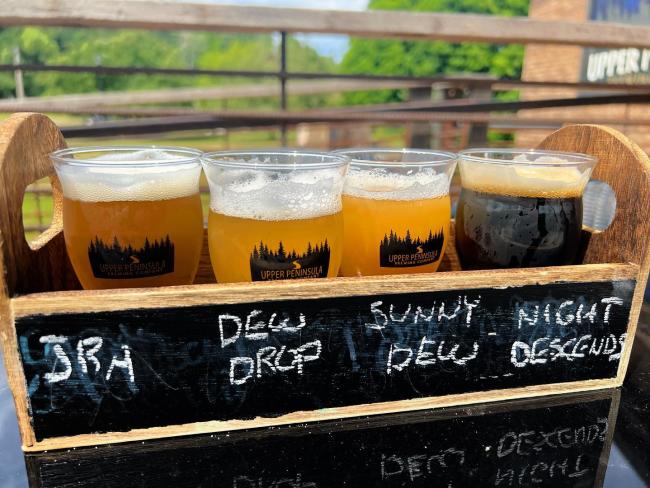 A flight of beers from Upper Peninsula Brewing Company in Negaunee