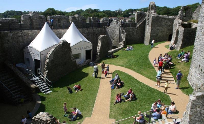 People inside Oystermouth Castle