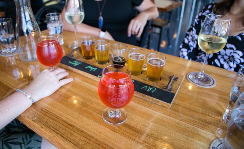 An assortment of beers and wines from Switchyard Brewery