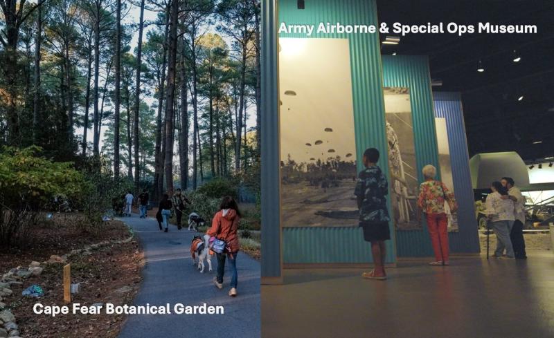 Visitors exploring Cape Fear Botanical Garden and Airborne and Special Operations Museum in Fayetteville NC