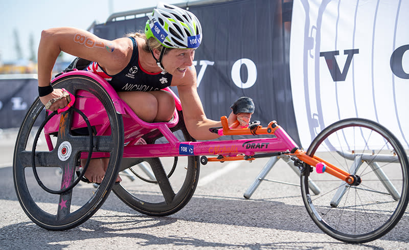 Para triathlete female wheelchair racer.