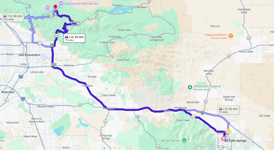Palm Springs to Lake Arrowhead Map