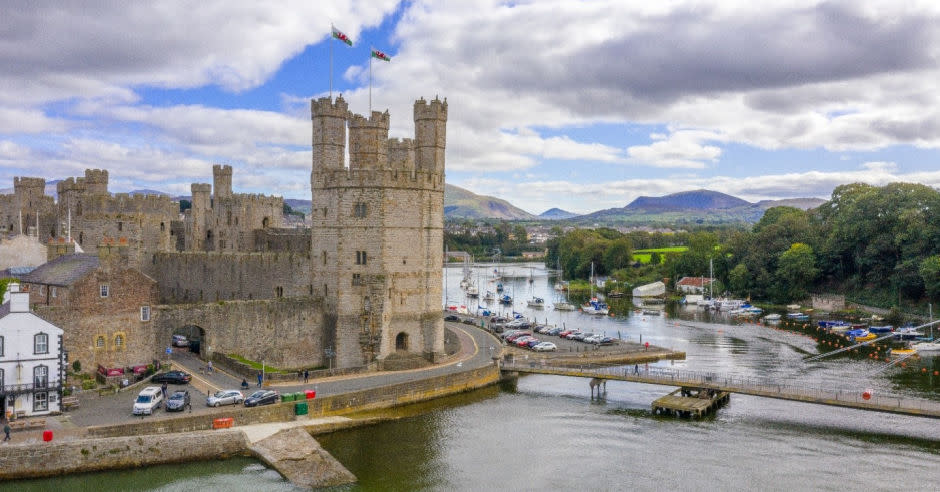 View of Caernarfon Castle and the river alongside it
