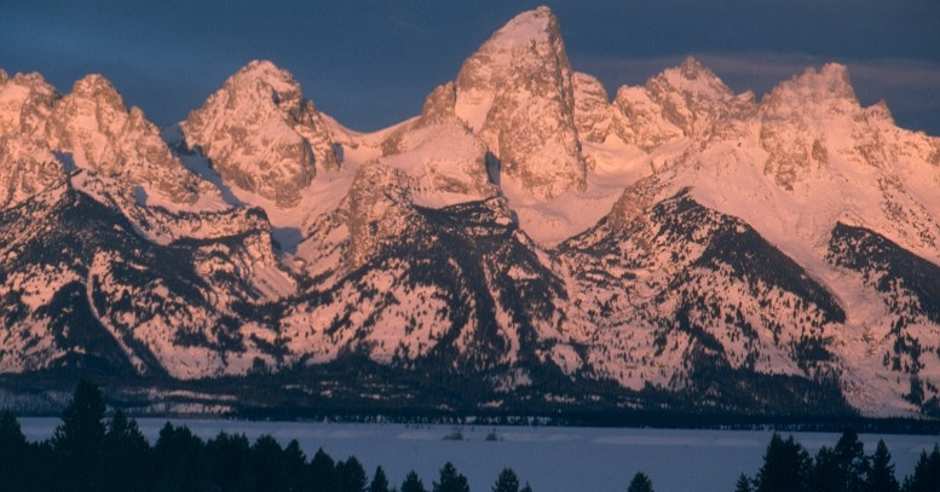 Snow-covered Tetons in Wyoming in the wintertime