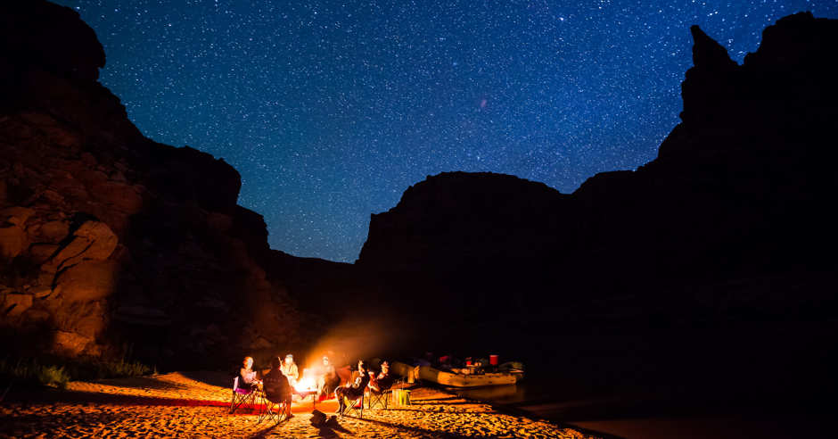 Campfire under the stars with an guided OARS trip down Cataract Canyon
