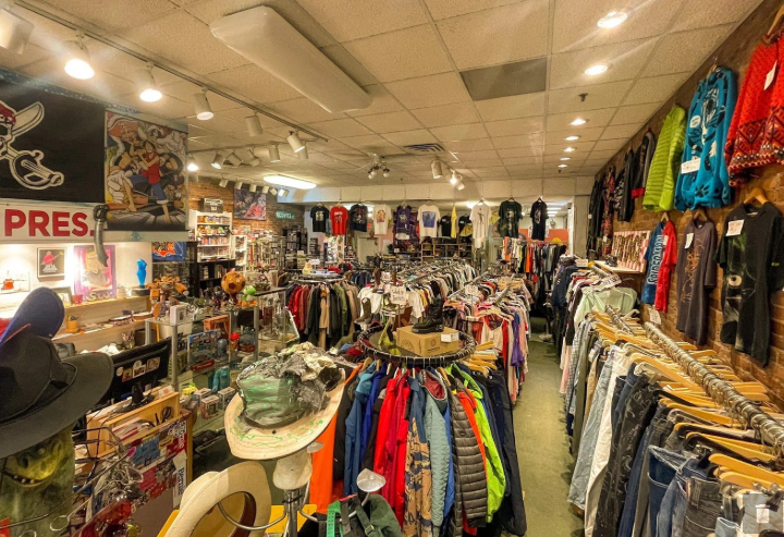 tore with racks stuffed with vintage clothing