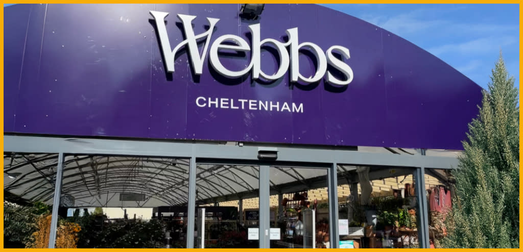 Exterior sign at Webbs Cheltenham Garden Centre.