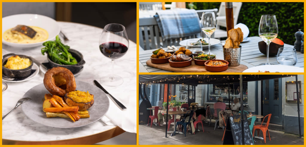 Collage of food and dining at the Nook on Five, Ellenborough Park Hotel, Chaplais Kitchen in Cheltenham.