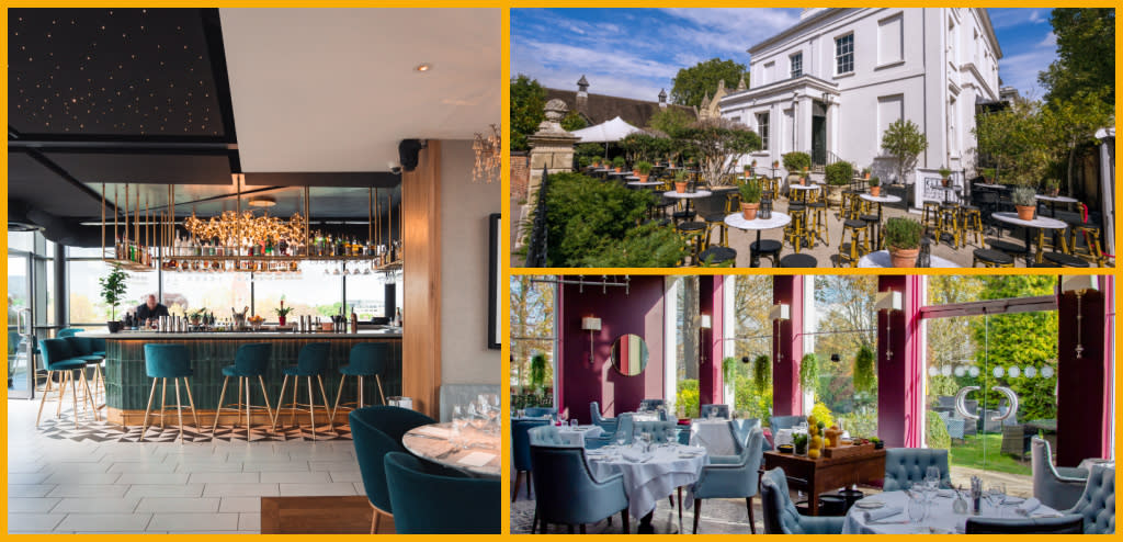 Collage featuring Nook on Five bar, No. 131 exterior, and Victoria’s dining restaurant in Cheltenham.