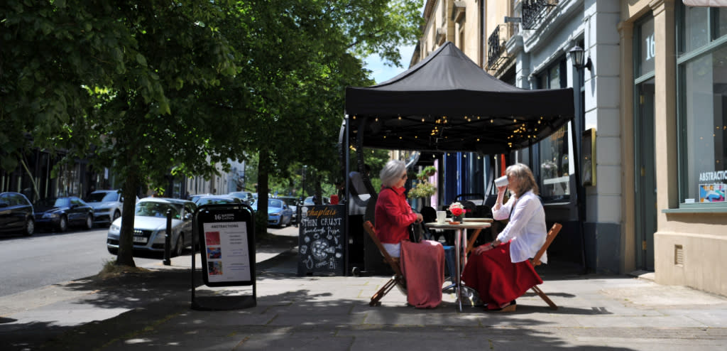 Ladies dining outside Chaplais Kitchen in Cheltenham.
