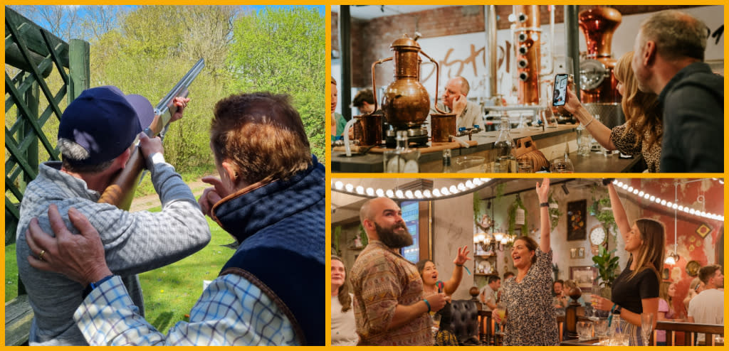 Collage of Ian Coley Sporting, Piston Gin Distillery, Flight Club darts.