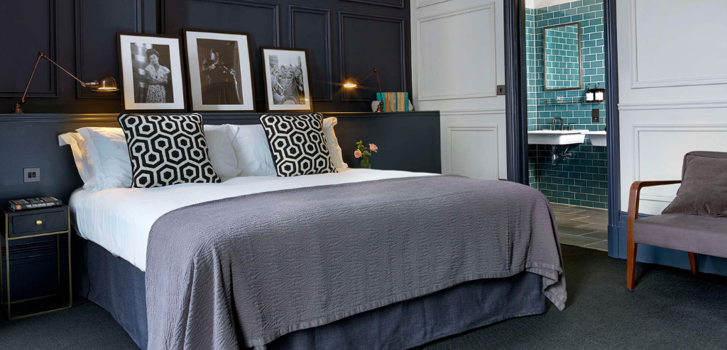 Bedroom at The George Hotel in Cheltenham.