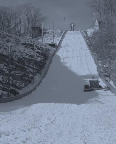 Black and white photo of the Silver Mine Ski Hill