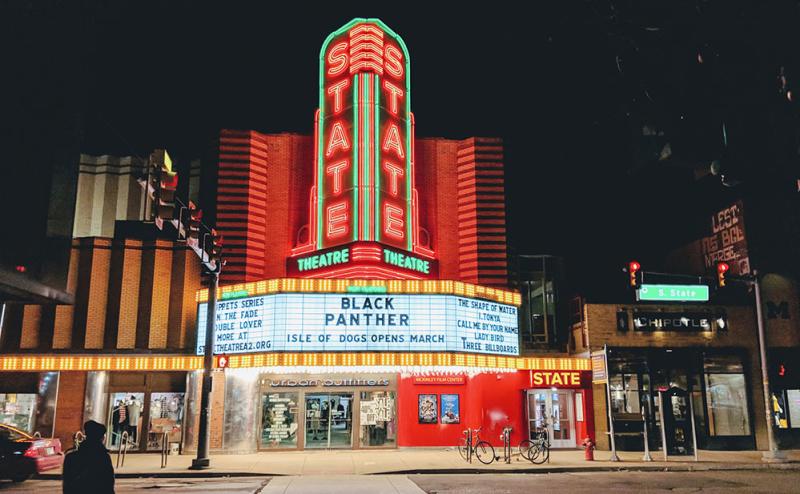 Historic State Theatre at night