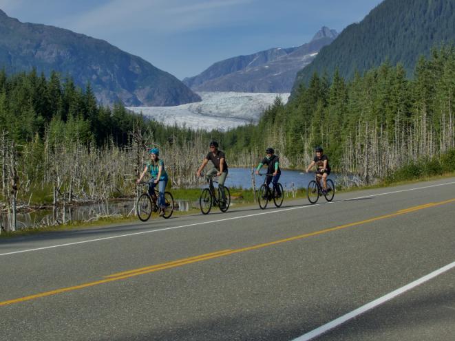 Biking Past Mendenhall Glacier