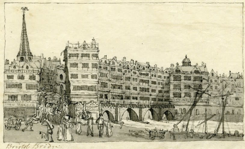 A drawing of Bristol Bridge in the 14th Century - Credit Visit West