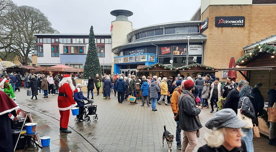 People shopping at Witney Christmas Market