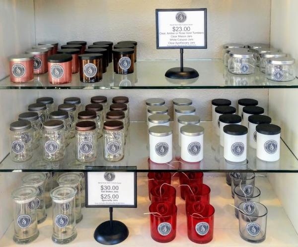 Selection of candle jars on display