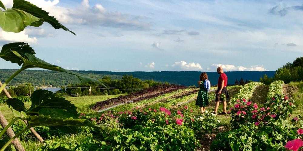 A couple walking the farm